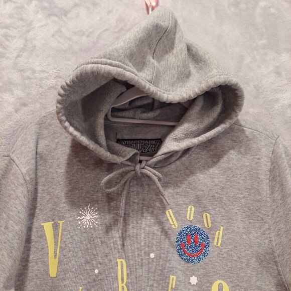 Hoodie womens M good vibrations colorful retro upbeat happy face sun boho hippie - Picture 4 of 16